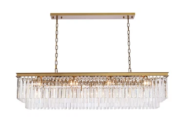 Elegante Lámpara de araña Lighting Sydney 60" 12 luces cristal real oro satinado Foto 1 de 4