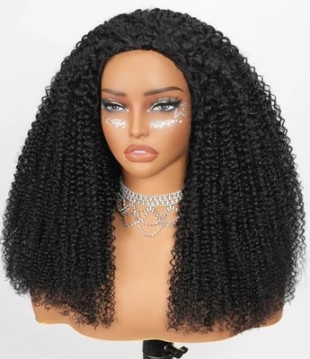 Media peluca rizada SheBase cabello humano 250 % densidad 14" 3 en 1 cordón Foto 1 de 4