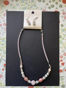 Pink And Silver Beaded Necklace Set With Drop Earrings - Picture 1 of 3