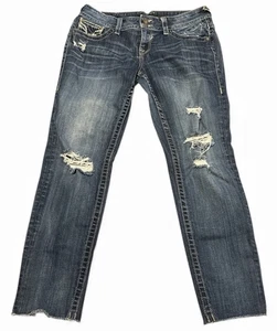 Pantalones de mezclilla Vigoss Chelsea para mujer desgastados talla 11/12 ajustados dobladillo crudo lavado medio - Imagen 1 de 8