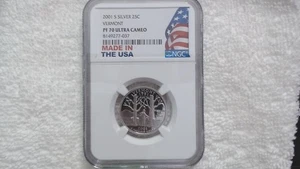 A PERFECT 2001 S SILVER VERMONT PF70 ULTRA CAMEO NGC QUARTER A $50.00 NGC VALUE! - Picture 1 of 10