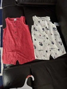 Carter's Baby Boys 2 Pack Sailboat Romper Set 12 Months NWT - Picture 1 of 4