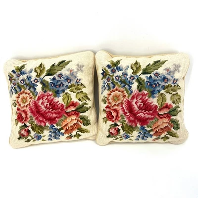 Juego De Colección De Dos Almohadas Florales Punta De Aguja Terciopelo Respaldo Cremallera 10"x10" Foto 1 de 4