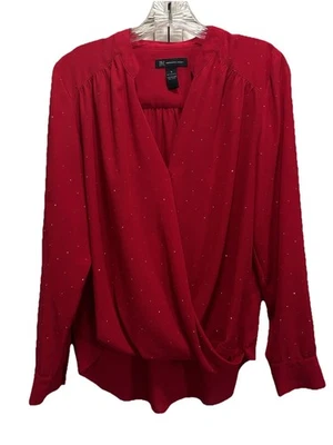 INC International Concepts Chiffon Rhinestones Long Sleeve Blouse Size 8 Lined - Image 1 of 4