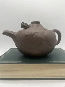 Vintage Signed Yixing Zisha Teapot Dragon Motif Chinese Purple Clay 7” - Picture 1 of 20