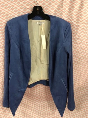 ЛАВАНДОВЫЙ КОРИЧНЕВЫЙ асимметричный открытый передняя куртка блейзер синий веганский замшевый размер маленький - Изображение 1 из 4