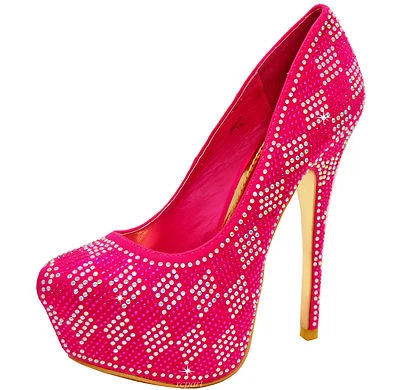 Nuevos zapatos para mujer tacones de aguja de noche parpadeantes pedrería graduación boda fucsia Foto 1 de 4