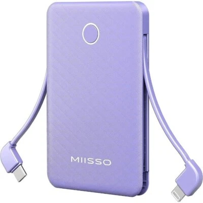 Cabos embutidos ultra finos Miisso 6000mah Power Bank tamanho cartão USB C cabos - Imagem 1 de 4