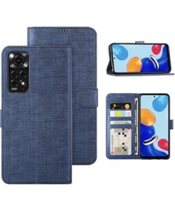 Xiaomi Redmi Note 11 Case, Wallet Case Cover Card Holster Canvas Flip/Folio - Picture 1 of 7