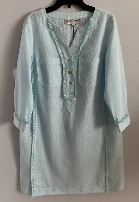 Vestido Sara Campbell Seersucker azul blanco cuello en V semi transparente para mujer talla S nuevo con etiquetas Foto 1 de 4