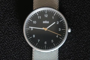 BRAUN BN0021 QUARTZ  WATCH BLACK AND WHITE DIAL STEEL SHARK MESH STRAP A CLASSIC - Picture 1 of 12