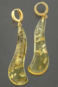Genuine BALTIC AMBER Gold Plated Silver Dangling Earrings 7.4g 250206-3 - Picture 1 of 10