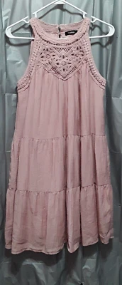 Women's Sundress Size M Soft Pink Tiered Crochet Dress Fairy Cottagecore Fashion - Image 1 of 4