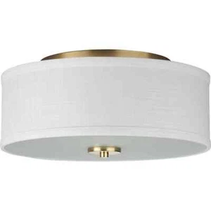Progress Lighting Inspire 2-Light Satin Brass Summer Linen Shade Kitchen Ceiling - Picture 1 of 13