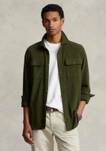 $198 Polo Ralph Lauren Classic Fit Knit Flannel Work Shirt, Company Olive, Large - Picture 1 of 3
