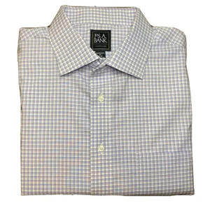 Jos A Bank Traveler Traditional Fit Purple Blue Check Mens Dress Shirt 17-35 - Picture 1 of 5
