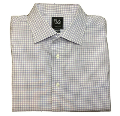 Jos A Bank Traveler Traditional Fit Purple Blue Check Mens Dress Shirt 17-35 - Image 1 of 4