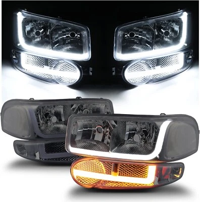 Faros cromados tubo LED DRL Switchback para GMC Sierra Yukon 2002-2006 Foto 1 de 4