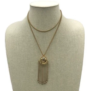 Ann Taylor Gold Tone Fringe Tassel Pendant 34" Long Necklace - Picture 1 of 8