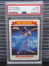 1991 Score Bo Jackson 1990 Highlight #420 PSA 10 GEM MINT Kansas City Royals