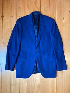 Caruso Solid Blue Herringbone Wool Sport Coat Blazer Made in Italy Size 42 EUC