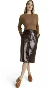 RACHEL COMEY FAUX LEATHER TEXTURED PENCIL SKIRT Women’s Sz 4 Brown Zippered - Picture 1 of 7