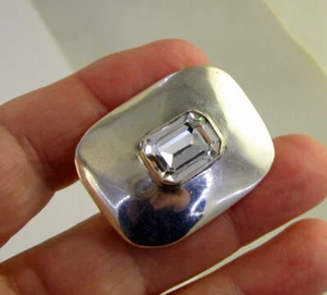 Estate Vintage Stunning Mexico Sterling Silver White Topaz Rectangle Belt Buckle - Picture 1 of 7