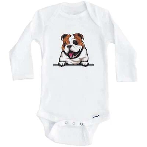 English Bulldog Dog Breed Cute One Piece Long Sleeve Baby Bodysuit v3 - Picture 1 of 2
