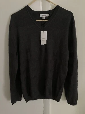 Suéter Calvin Klein Nuevo con Etiquetas Para Hombre Talla Grande Cuello Redondo Rayas Gris Carbón NUEVO Foto 1 de 4