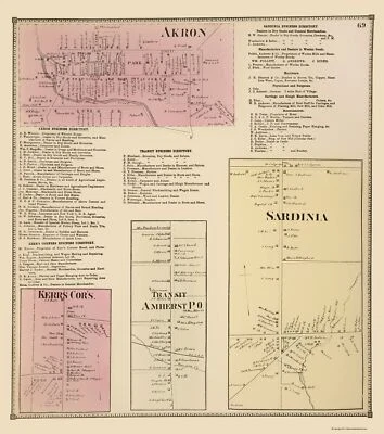 Historic City Map - Akron Kerrs Transit Sardinia New York - Stone 1866 - 23 x 26 - Image 1 of 4