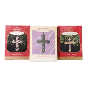 Lote de 3 adornos cruzados de metal Hallmark vintage 1997 1999 Hope clásico victoriano - Imagen 1 de 3
