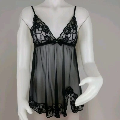 Lencería camisón Fredericks of Hollywood pequeña negra de encaje transparente Babydoll Foto 1 de 4