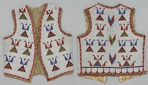 Chaleco Powwow de gamuza con cuentas estilo sioux americano antiguo NV152 - Imagen 1 de 4