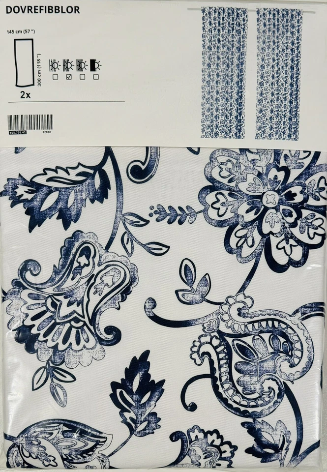 IKEA Dovrefibblor Gardinen Vorhänge 145 605.736.42 weiß / dunkelblau NEU