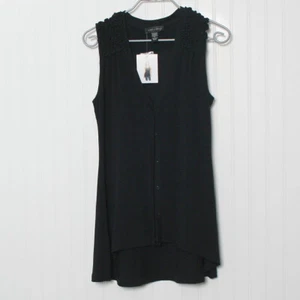 Cable & Gauge Black Sleeveless Burron Ruffle Shoulder HighLow Poly Sweater NWT M - Picture 1 of 11