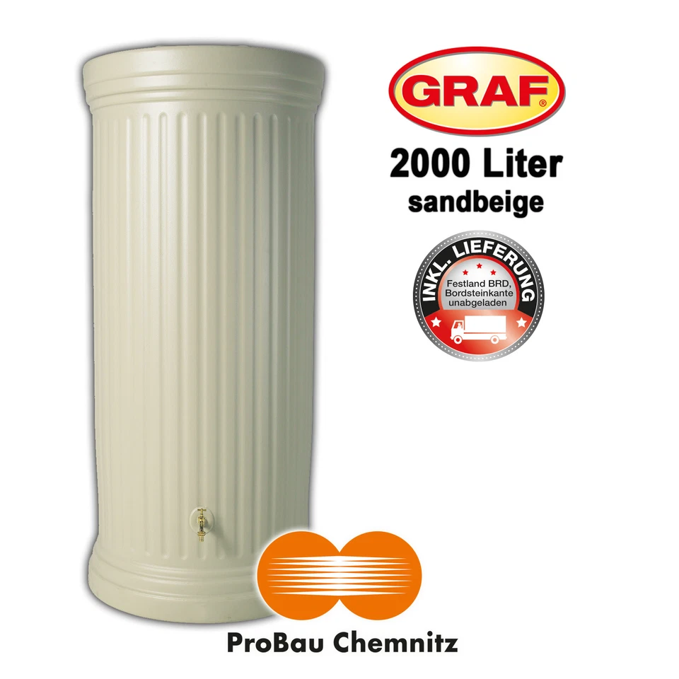 Graf Säulentank 2000 Liter sandbeige, inkl. Lieferung, Regenwasser, Garten, NEU - Bild 1 von 1