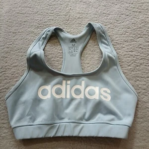 Reebok Sports Bra Womens Medium Blue White Athletic Stretch Gym Workout Jogging - Picture 1 of 7