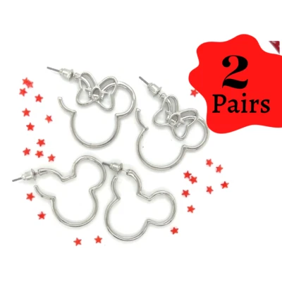 2 Pairs Mickey Mouse And Minnie Hoop Earrings” Sliver Plated Disney - Image 1 of 4