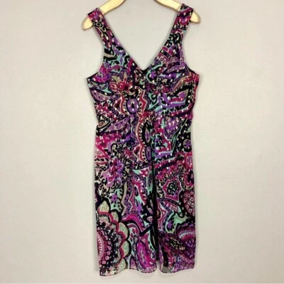 Vestido Tibi Metálico Seda Ajuste y Acampanado Para Mujer Talla 2 Sin Mangas Diseñador Cuello en V Foto 1 de 4