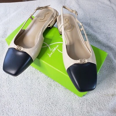 Sam Edelman Kara Slingback 女式 7.5 米色黑色 Chiccore Old Money 风格 — 第 1/4 张图片