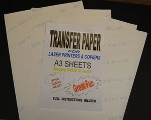 20x A3 Laser & Copier T Shirt Thermal Transfer Paper Sheets For Light Fabrics - Picture 1 of 1