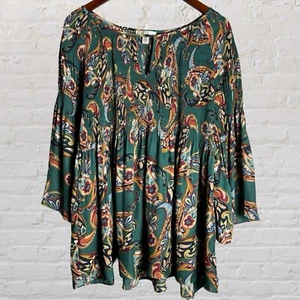 Spense Womens Paisley pleated Blouse Bell Sleeves Lightweight Multicolor Top 1X - Picture 1 of 8