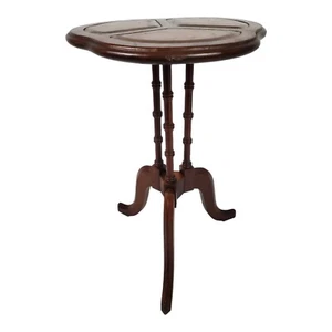 Vintage Chippendale Pedestal Plant Table Stand Carved Walnut Bamboo Leather Top  - Picture 1 of 8
