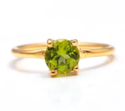 14k Yellow Gold Natural Green Peridot Gemstone Handmade Women Ring Birthday Gift - Image 1 of 4