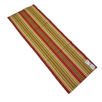 Salsa Red Green Tan Striped Cotton 36in Ribbed Table Runner - Image 1 of 2