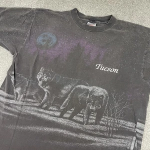 Vintage 90s Wolf Nature T-Shirt Men XL Single Stitch AOP 1991 San Segal Tuscon - Bild 1 von 12