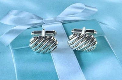 Tiffany & Co. серебро 18K желтое золото витая цепочка овальные запонки - Изображение 1 из 4