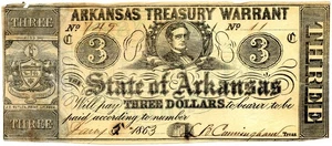 1863 $3 Arkansas Treasury Warrant Note SN #749 - Picture 1 of 2