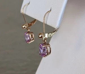 14 Karat Gold Ohrhänger Leverback Ohrringe Swarovski Lavendel CZ - Bild 1 von 9