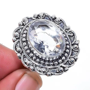 White Topaz Gemstone Silver Plated Jewelry Ring s.7.5 S2659 - Picture 1 of 5